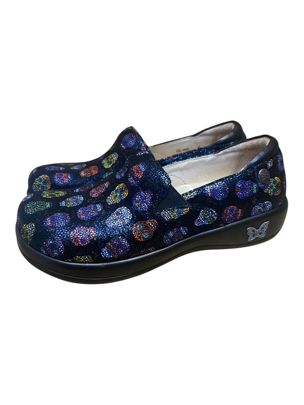 Alegria NWOB Keli Professional Work Clogs Sugar Skull Black